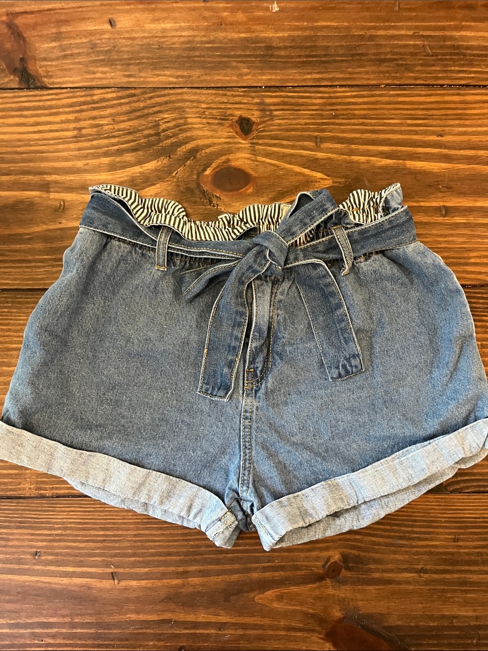 Wishlist Blue Paperbag Tie-Waist Denim Shorts